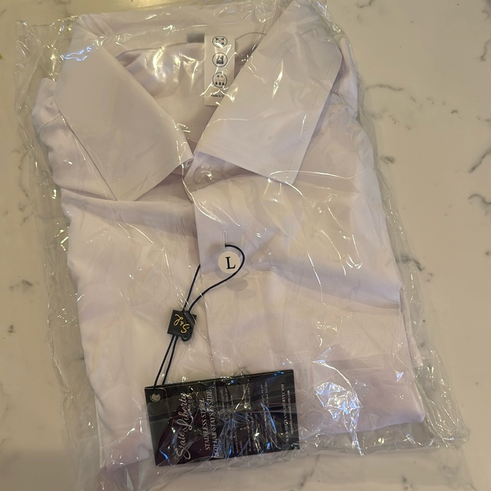 State and liberty men’s white button up performance stretch dress shirt